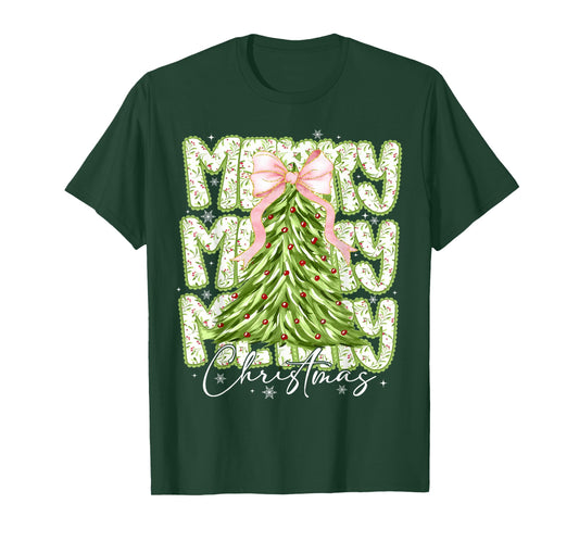 Merry Christmas Coquette Bow Tree Xmas Holiday Girl Women T-Shirt