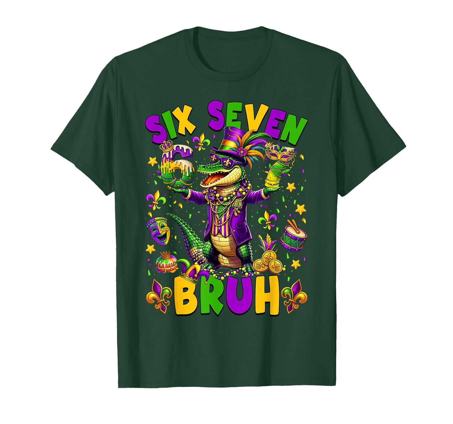 Mardi Gras Six Seven Bruh Mardigator Alligator 6 7 Meme Boy T-Shirt