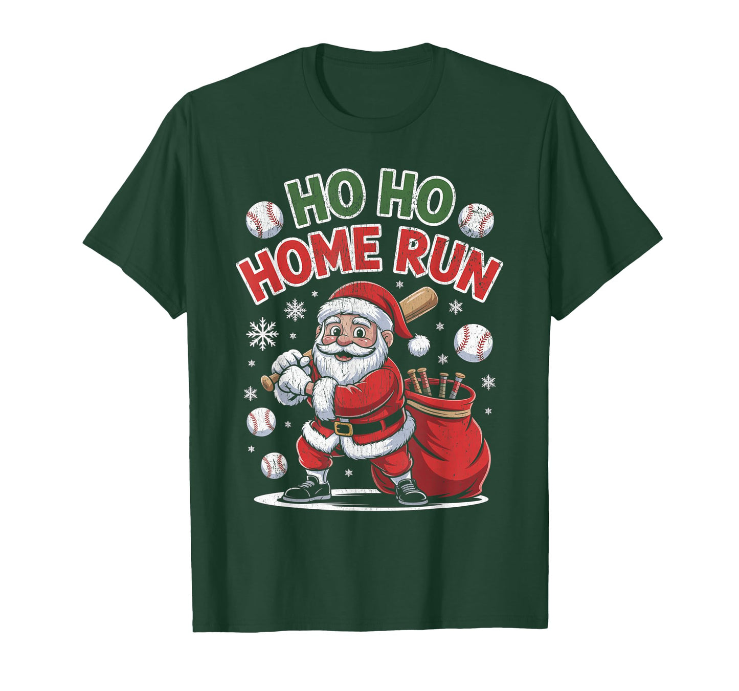 Ho Ho Home Run Funny Baseball Lover Christmas Santa Hat T-Shirt