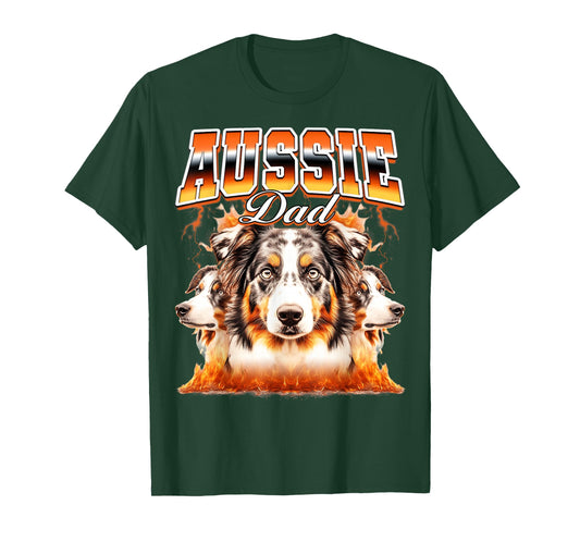 Aussie Dad Australian Shepherd Dog Father's Day 90s Bootleg T-Shirt