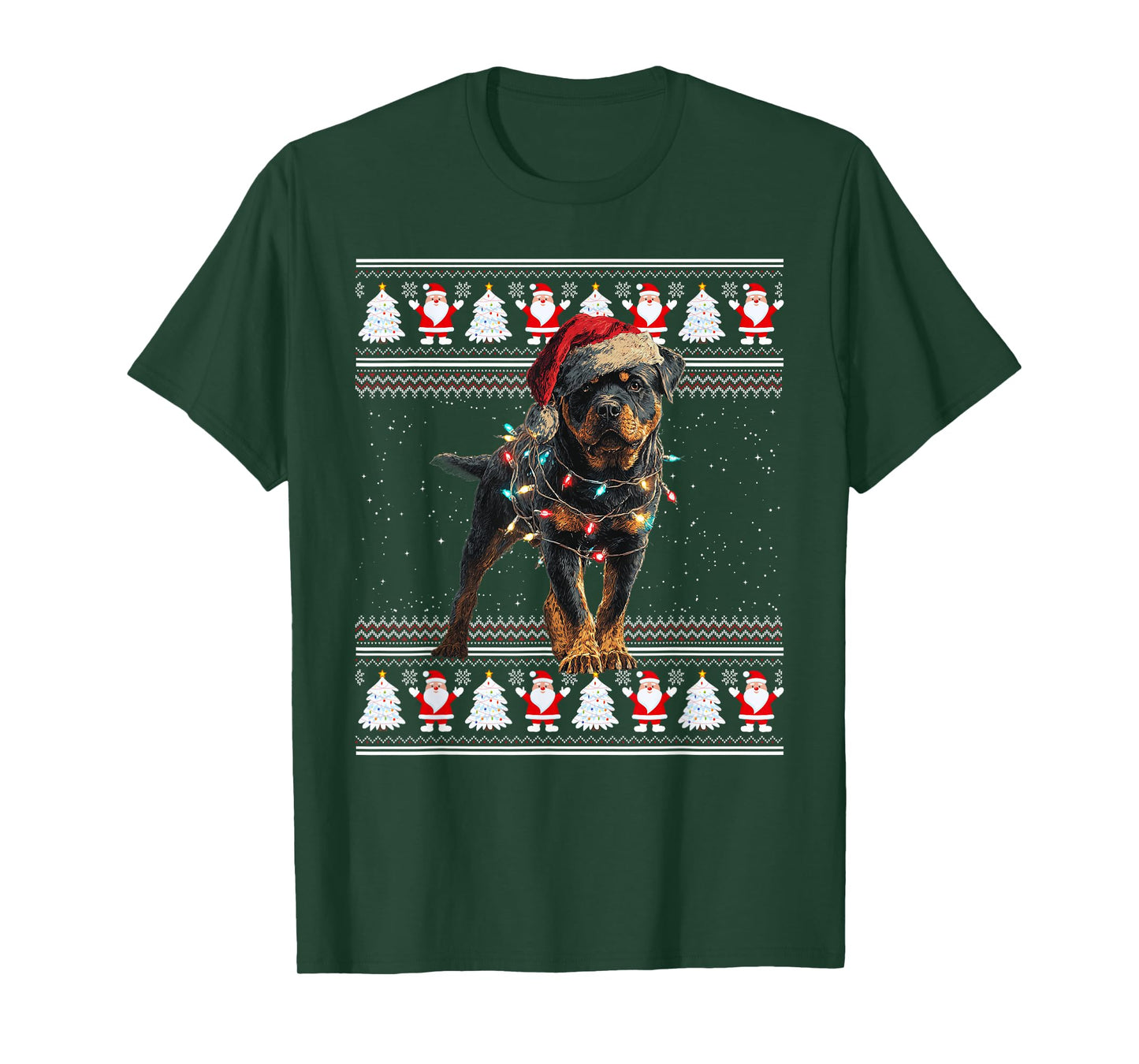 Rottweiler Ugly Christmas Sweaters Funny Dog Lights Xmas T-Shirt