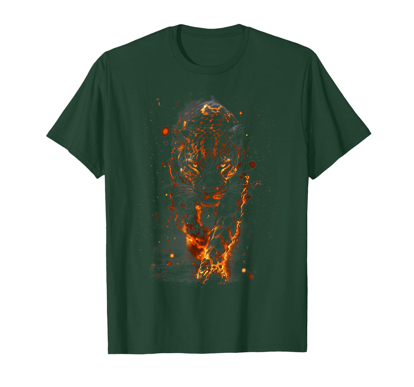 Flaming Jaguar Fierce Leopard Wild Fire Animal Spirit Art T-Shirt