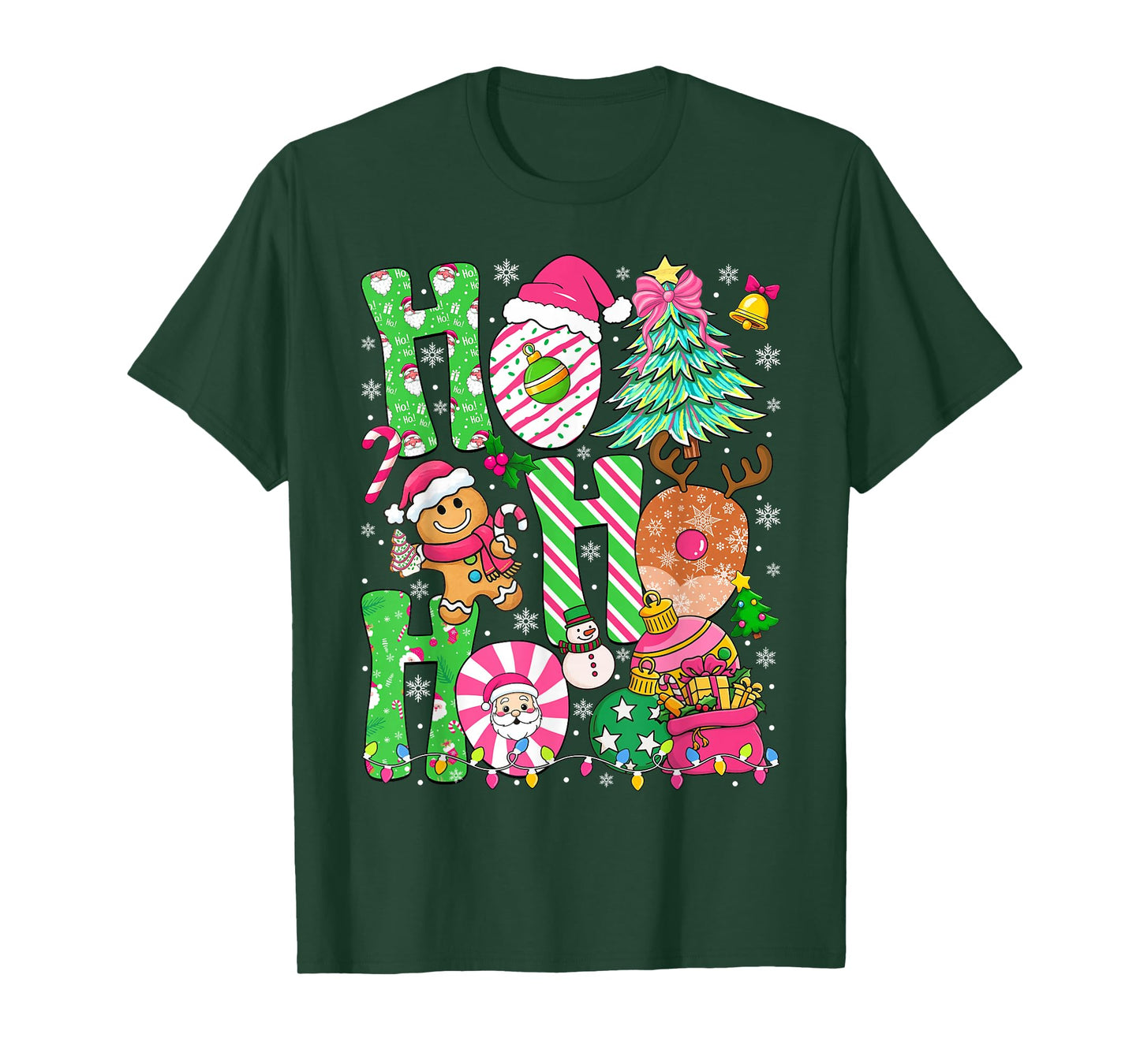 Ho Ho Ho Christmas Tree Cake Santa Gingerbread Man Women T-Shirt