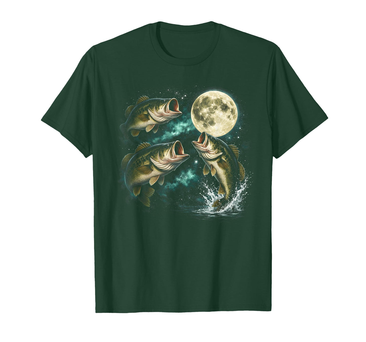 Bass Fish Howling to The Moon Vintage Angler Fisherman T-Shirt