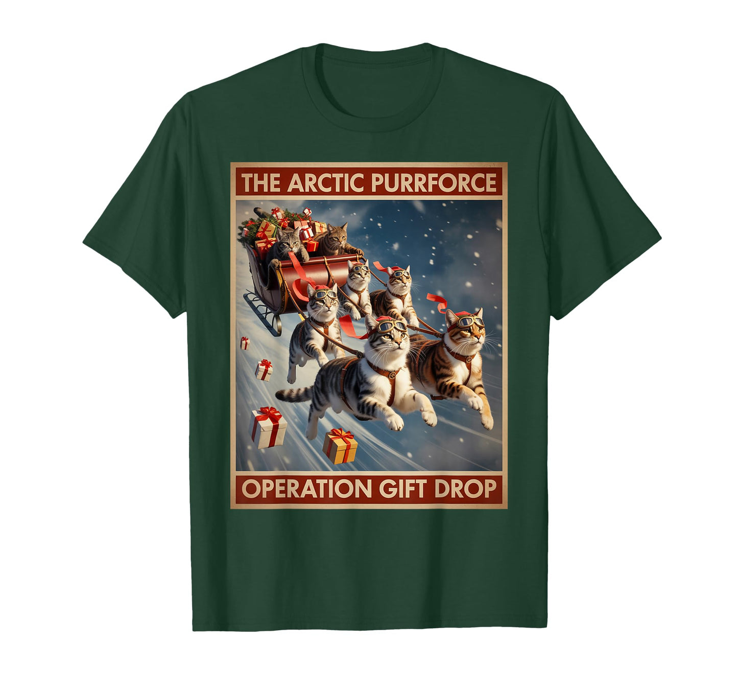 The Arctic Purrforce – Classic Christmas Cats Sleigh Ride T-Shirt
