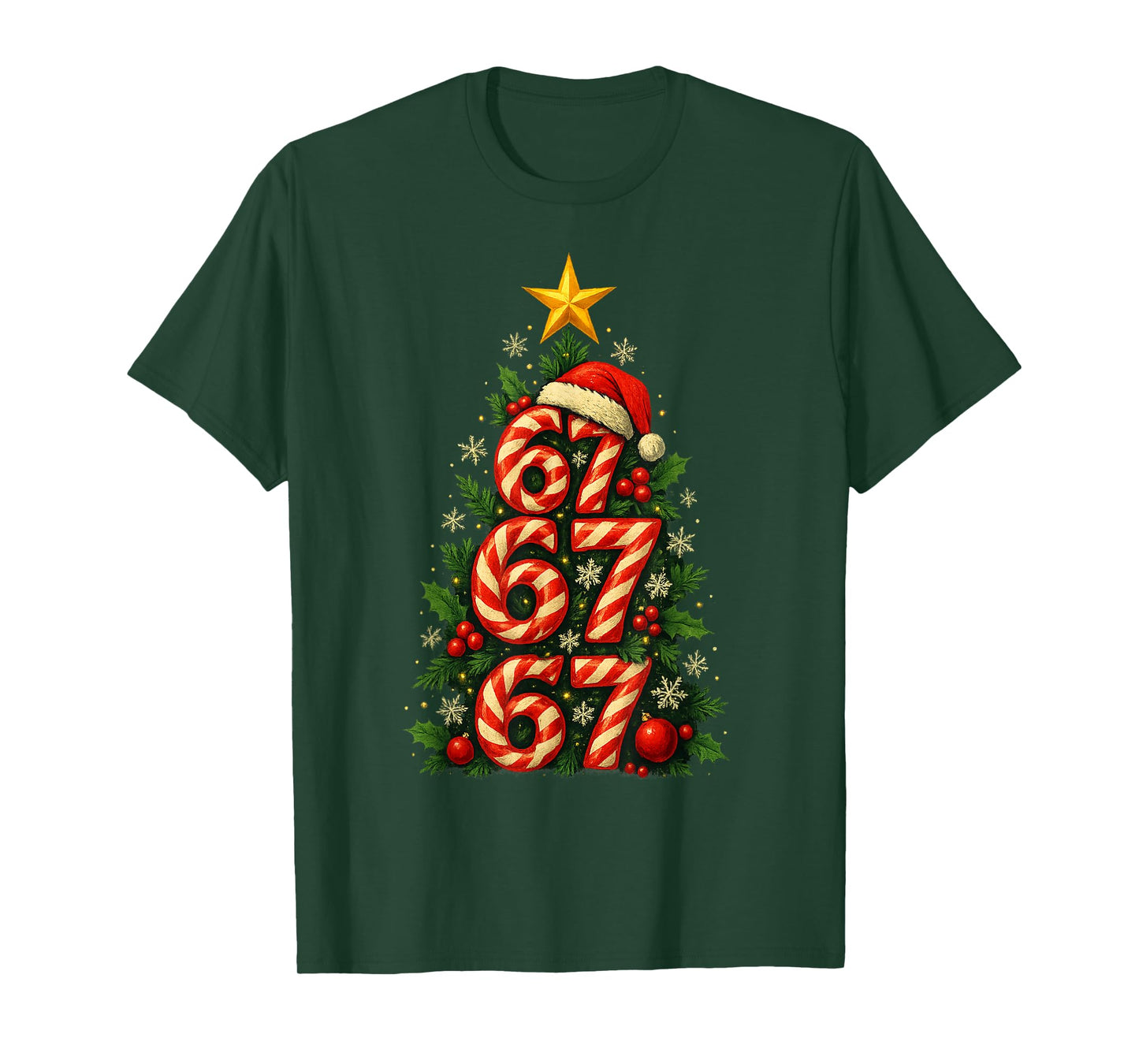 67 Christmas Tree Candy Cane Holiday Six Seven Meme Brainrot T-Shirt
