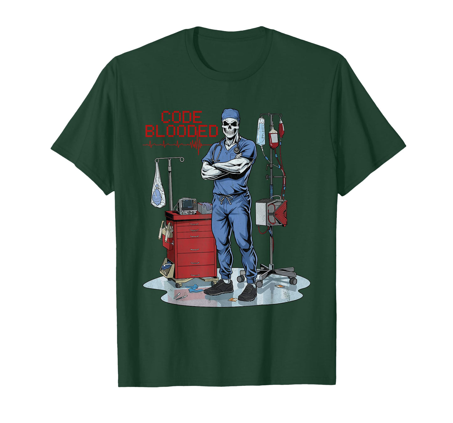 Code Blooded ER Nurse Emergency Room Department Skeleton Tee T-Shirt
