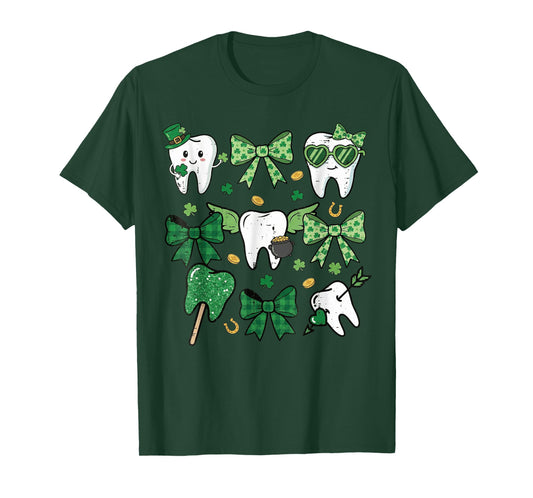 St Patrick Dentist Dental Assistant Teeth Irish Coquette Bow T-Shirt