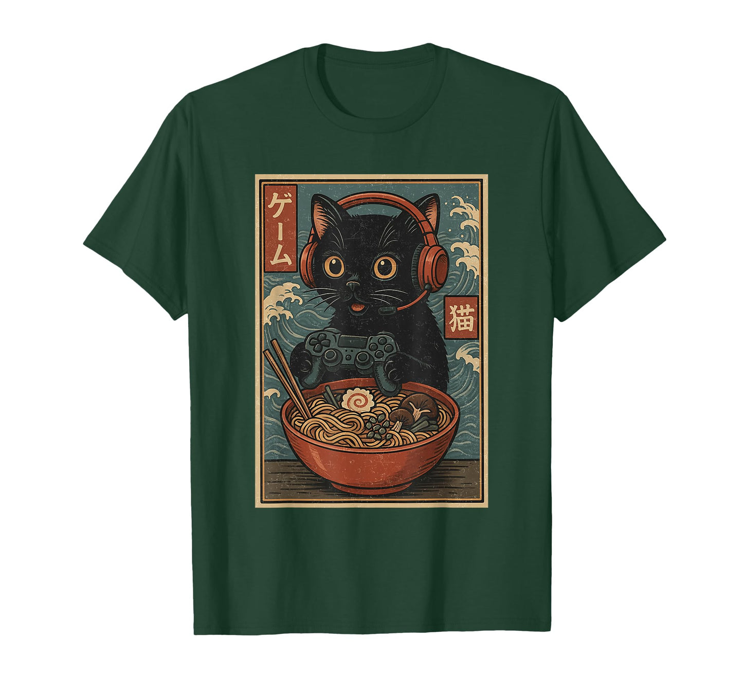 Cute Kawaii Gamer Cat Funny Ramen Retro Japanese Cat Gaming T-Shirt