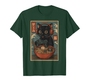 Cute Kawaii Gamer Cat Funny Ramen Retro Japanese Cat Gaming T-Shirt