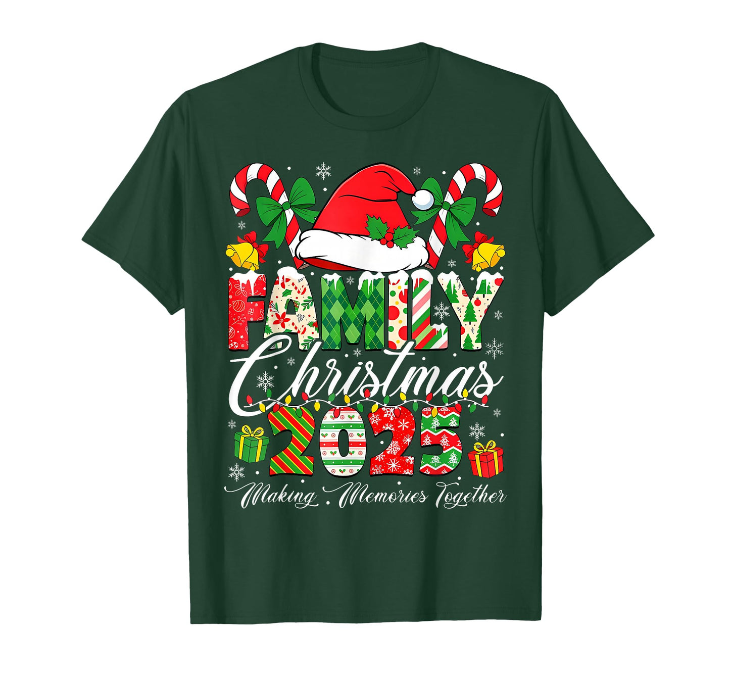 Merry Christmas Lights Red Santa Hat Xmas Family Men Women T-Shirt