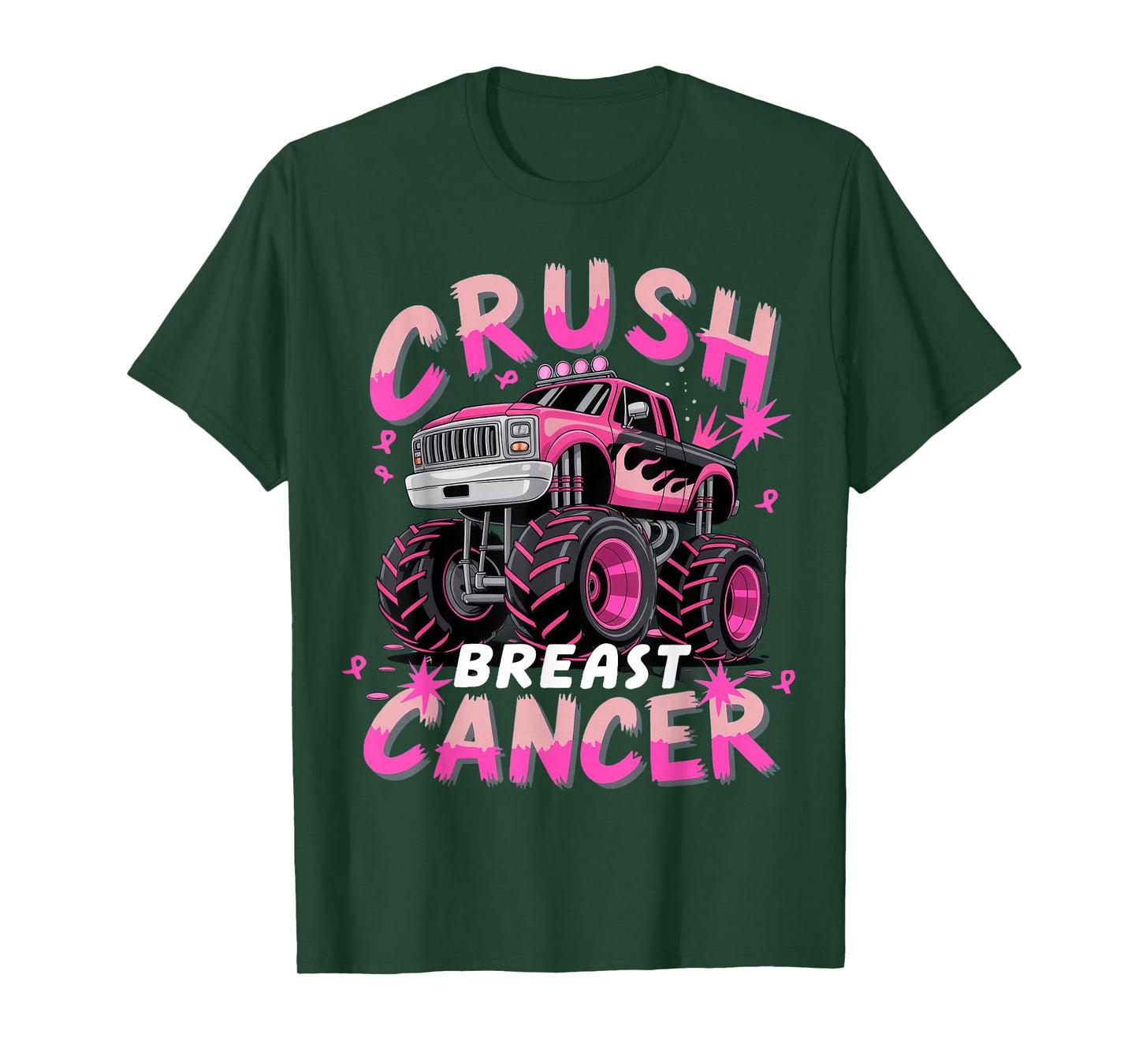 Crush Breast Cancer Monster Truck Girls Boys Pink Awareness T-Shirt