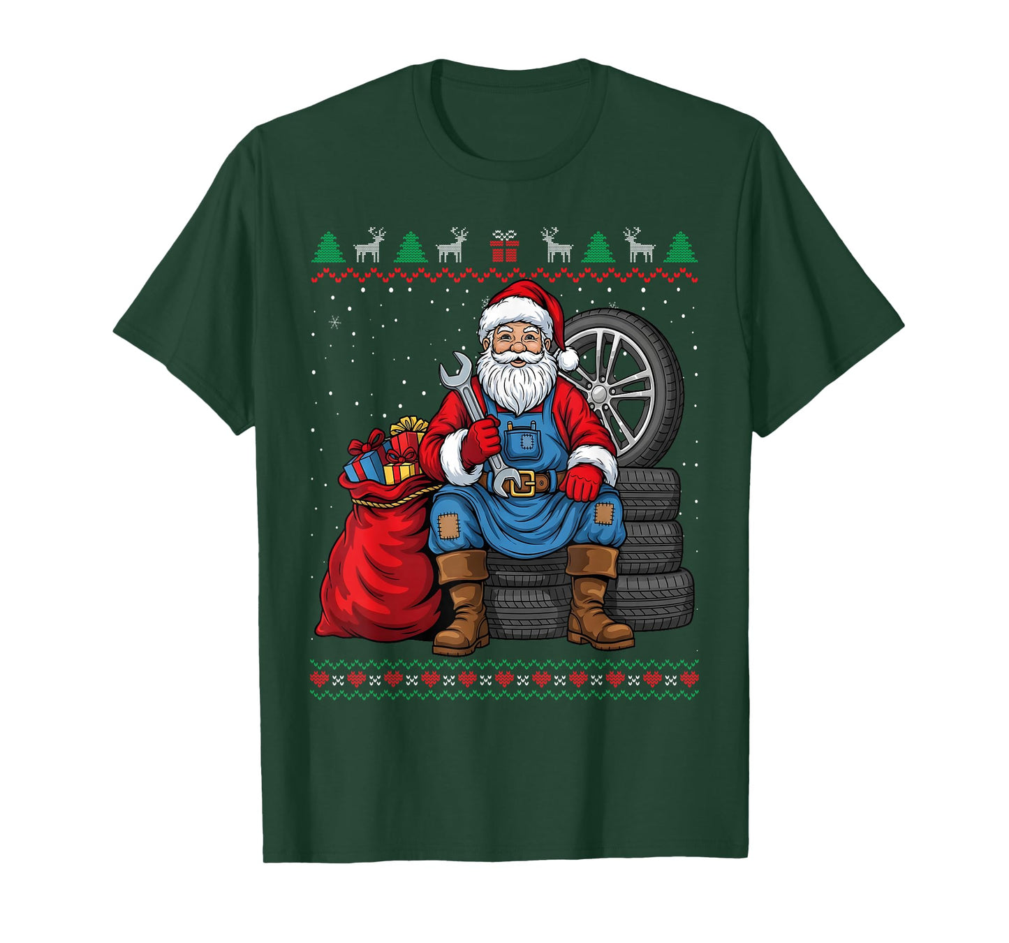 Mechanic Santa Claus Christmas Funny Ugly Sweater T-Shirt