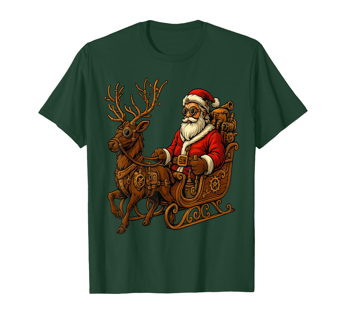 Santa Steampunk Sleigh Mechanical Industrial Christmas T-Shirt