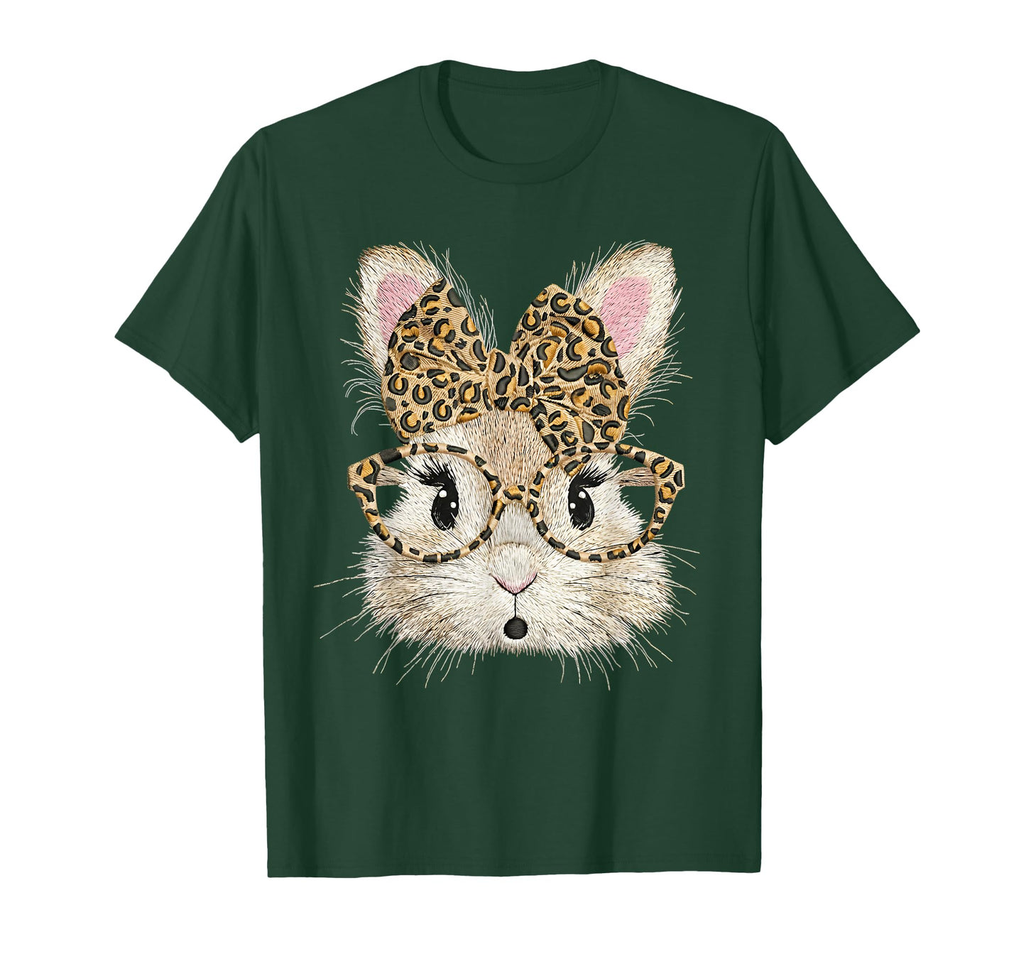 Funny Bunny Face Glasses Coquette Bow Leopard Rabbit Easter T-Shirt