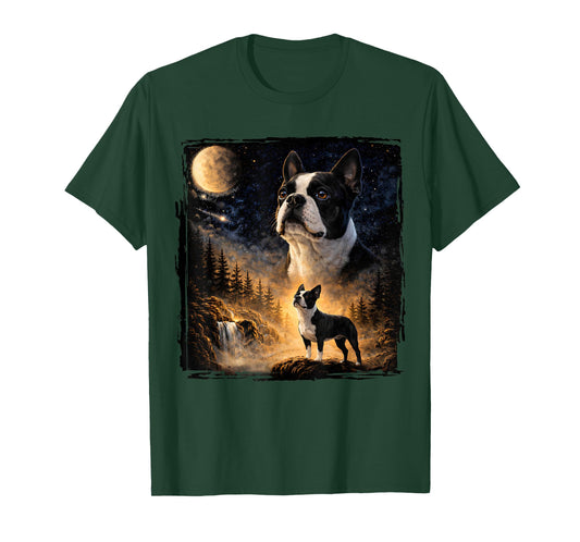 Vintage 90s Boston Terrier Howling at The Moon Terrier Dog T-Shirt