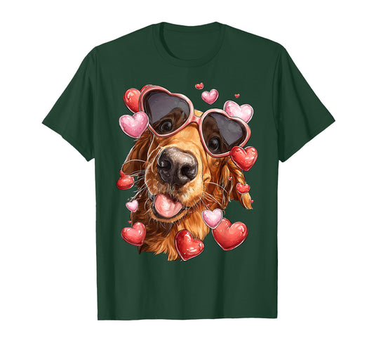 Golden Retriever Dog Valentine's Day Heart Sunglasses T-Shirt