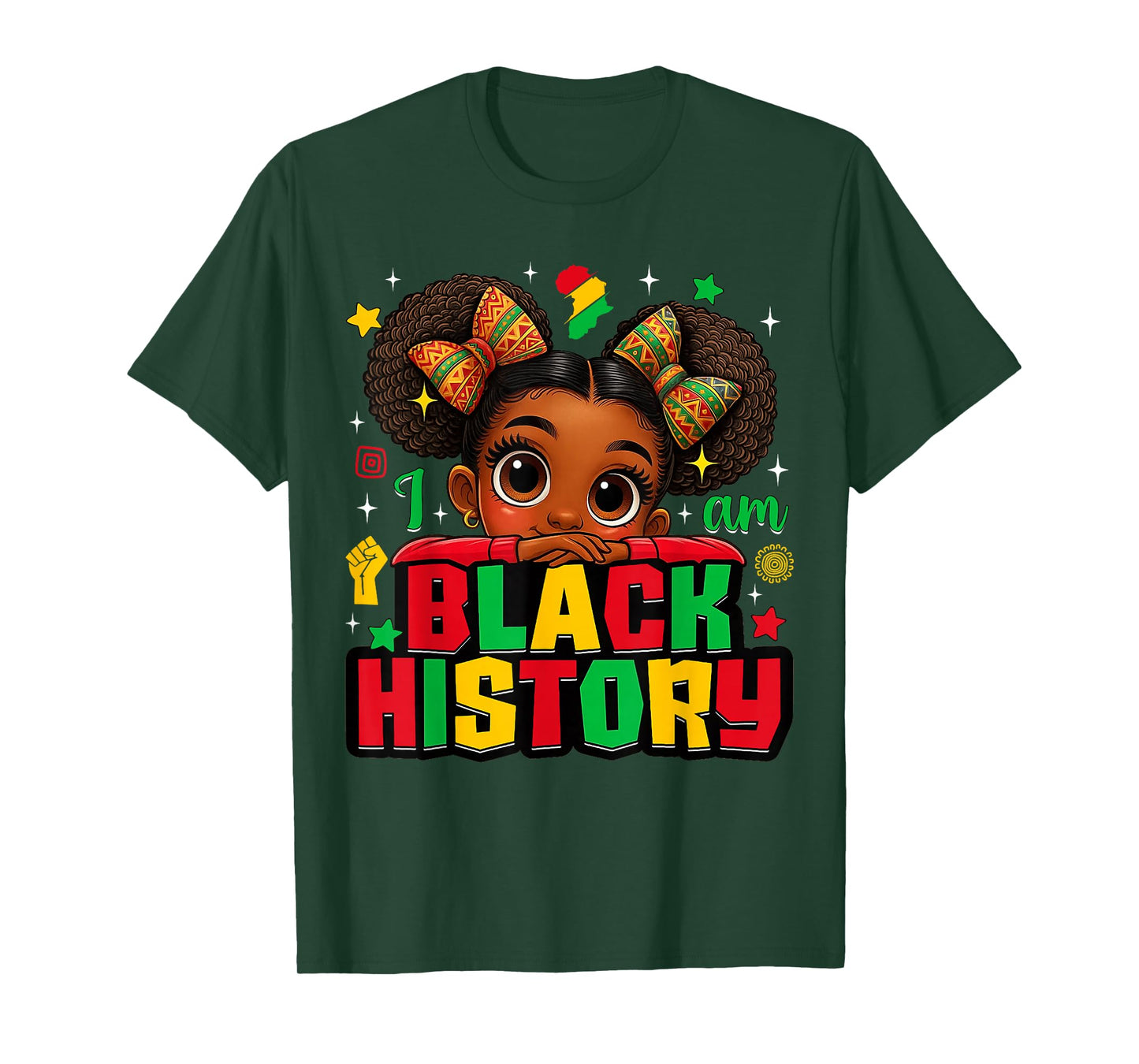 I Am Black History Afro Girl Little Melanin Princess Kids T-Shirt