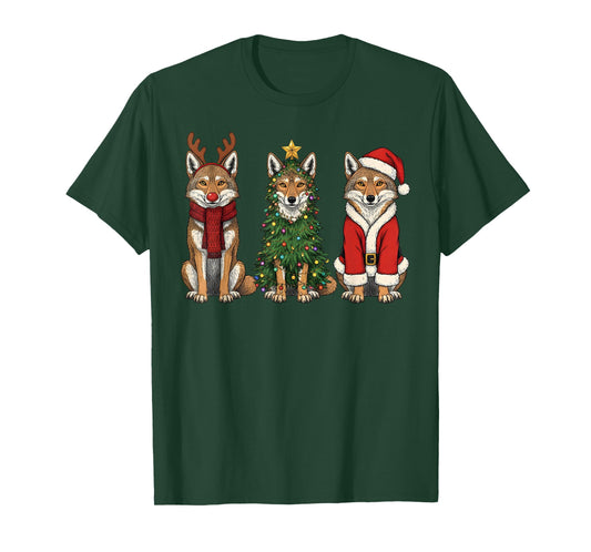 Retro Christmas Coyote Santa Reindeer T-Shirt