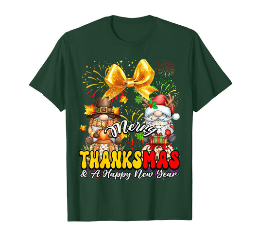 Merry Thanksmas and A Happy New Year Firework with Gnomes T-Shirt