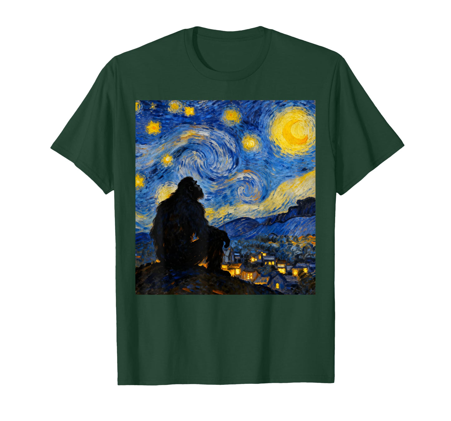 Funny Bigfoot Graphic Van Gogh Style Sasquatch Starry Night T-Shirt