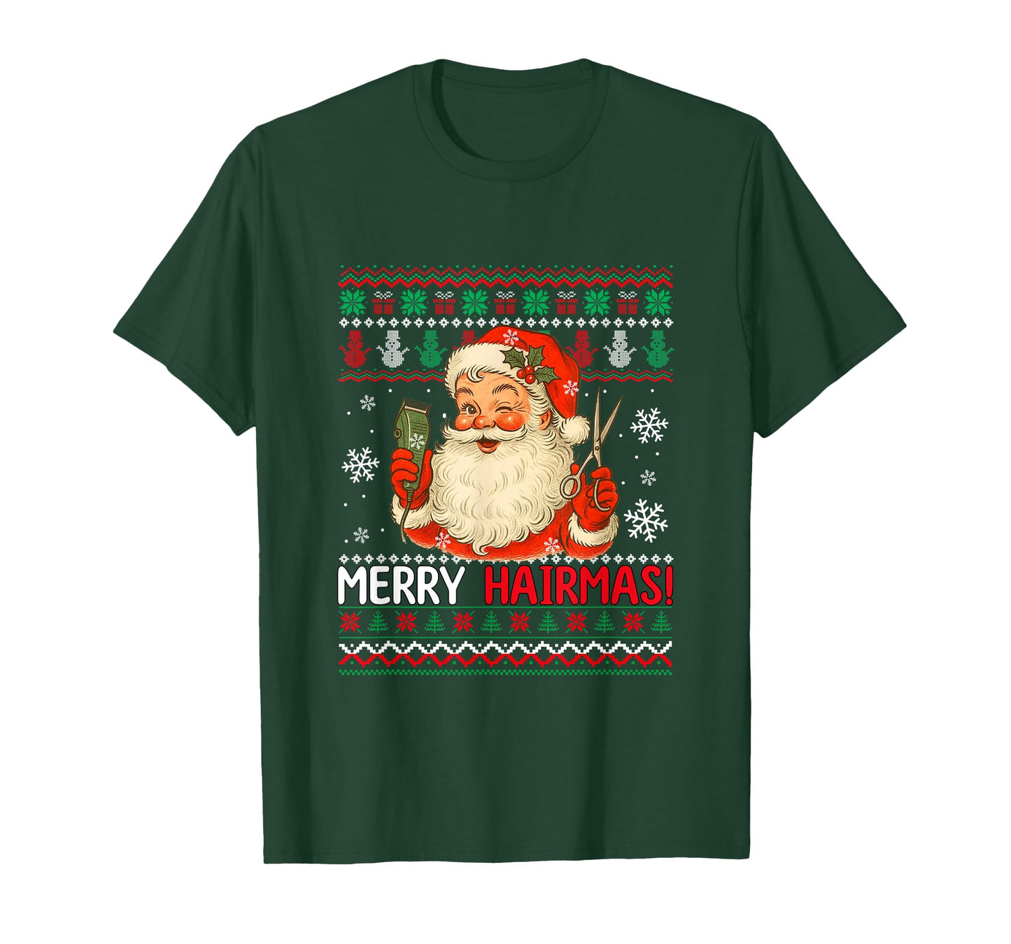Merry Hairmas Christmas Sweater Santa Hairstylist Barber T-Shirt