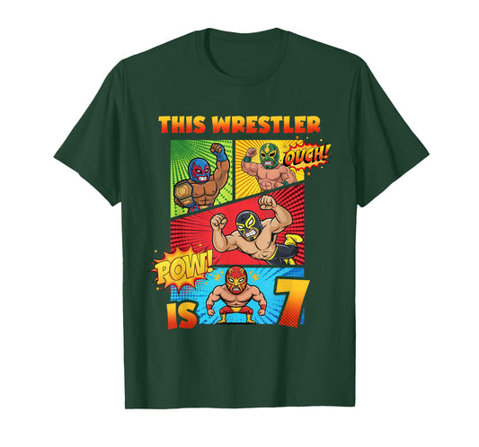 Wrestling 7th Birthday This Wrestler is 7 Cute Comic Book T-Shirt