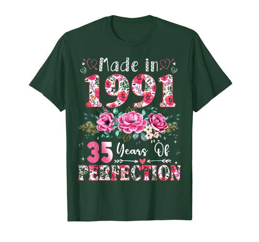 35 Year Old Made in 1991 Floral 35th Birthday Women T-Shirt