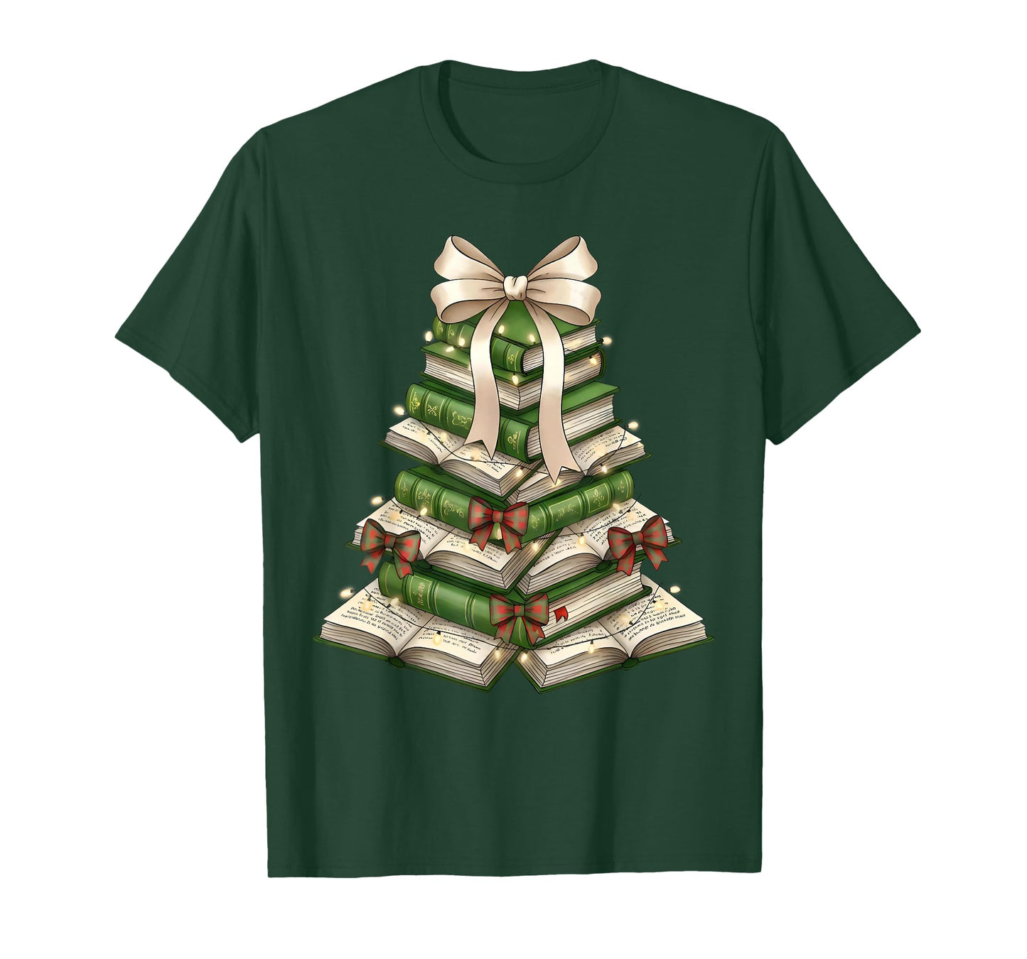 Xmas Tree Books Merry Christmas Coquette Bow Teacher Holiday T-Shirt