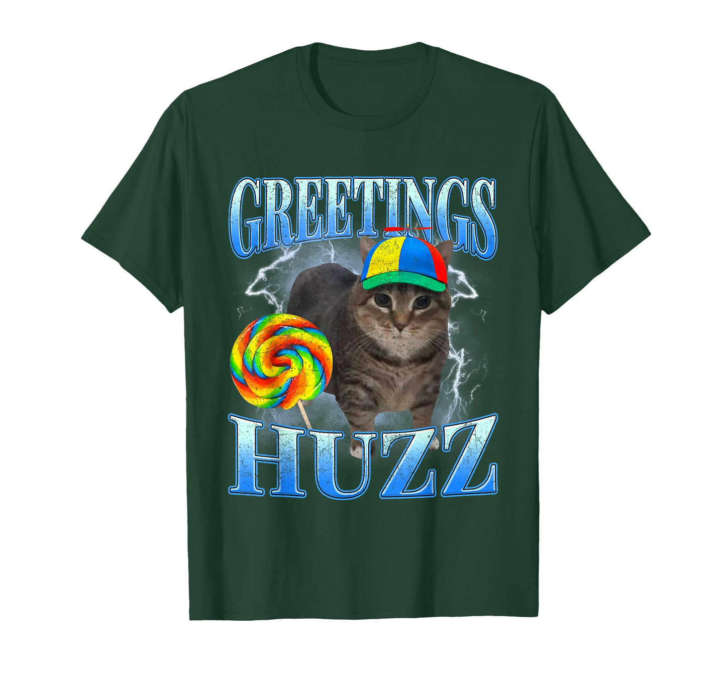 Y2K Lollipop Cat Meme Greetings Huzz Funny Gen Z Alpha Slang T-Shirt