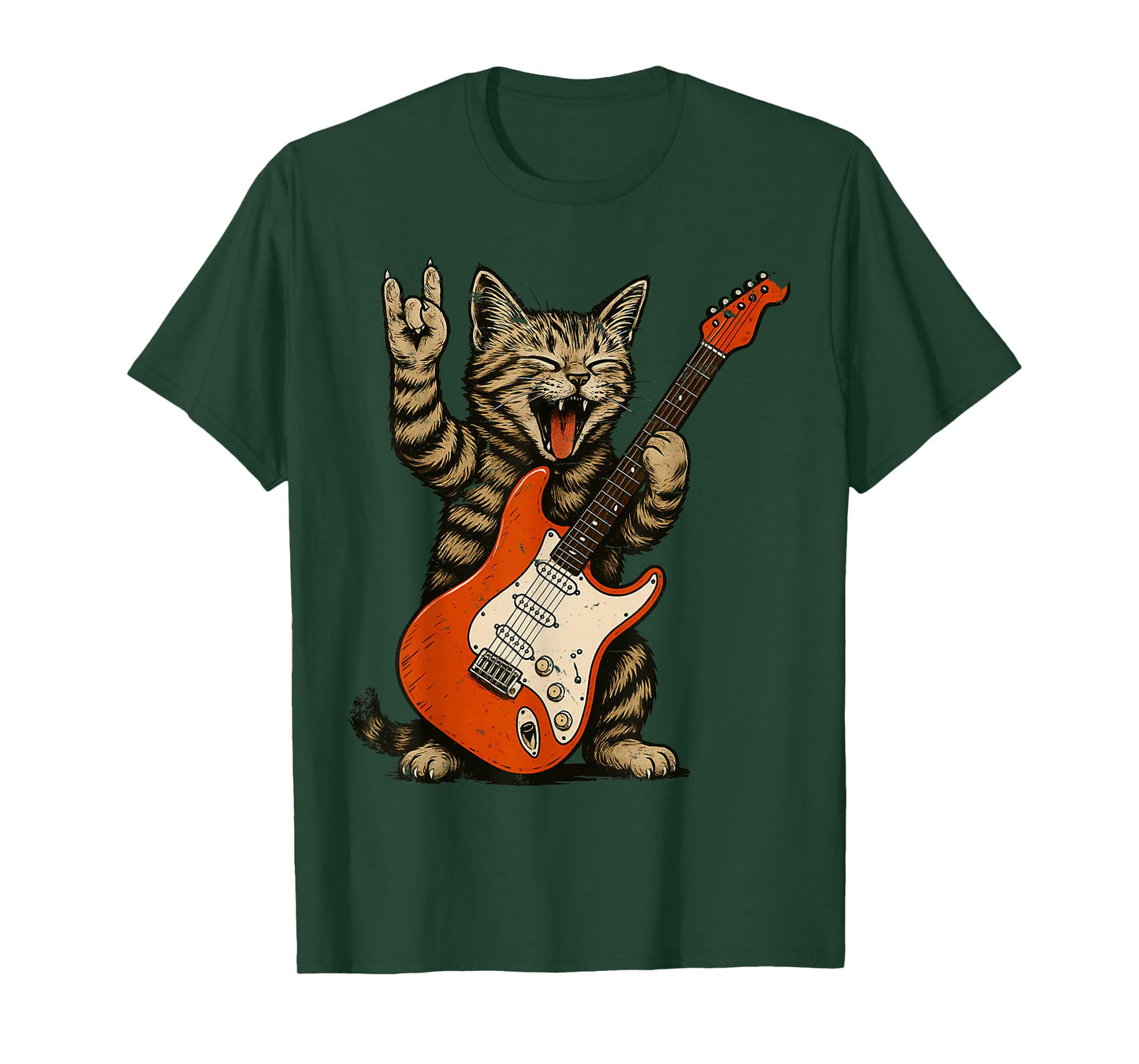 Rock Cat Bass Guitar Cat Vintage Rock N Roll Guitarist Cat T-Shirt