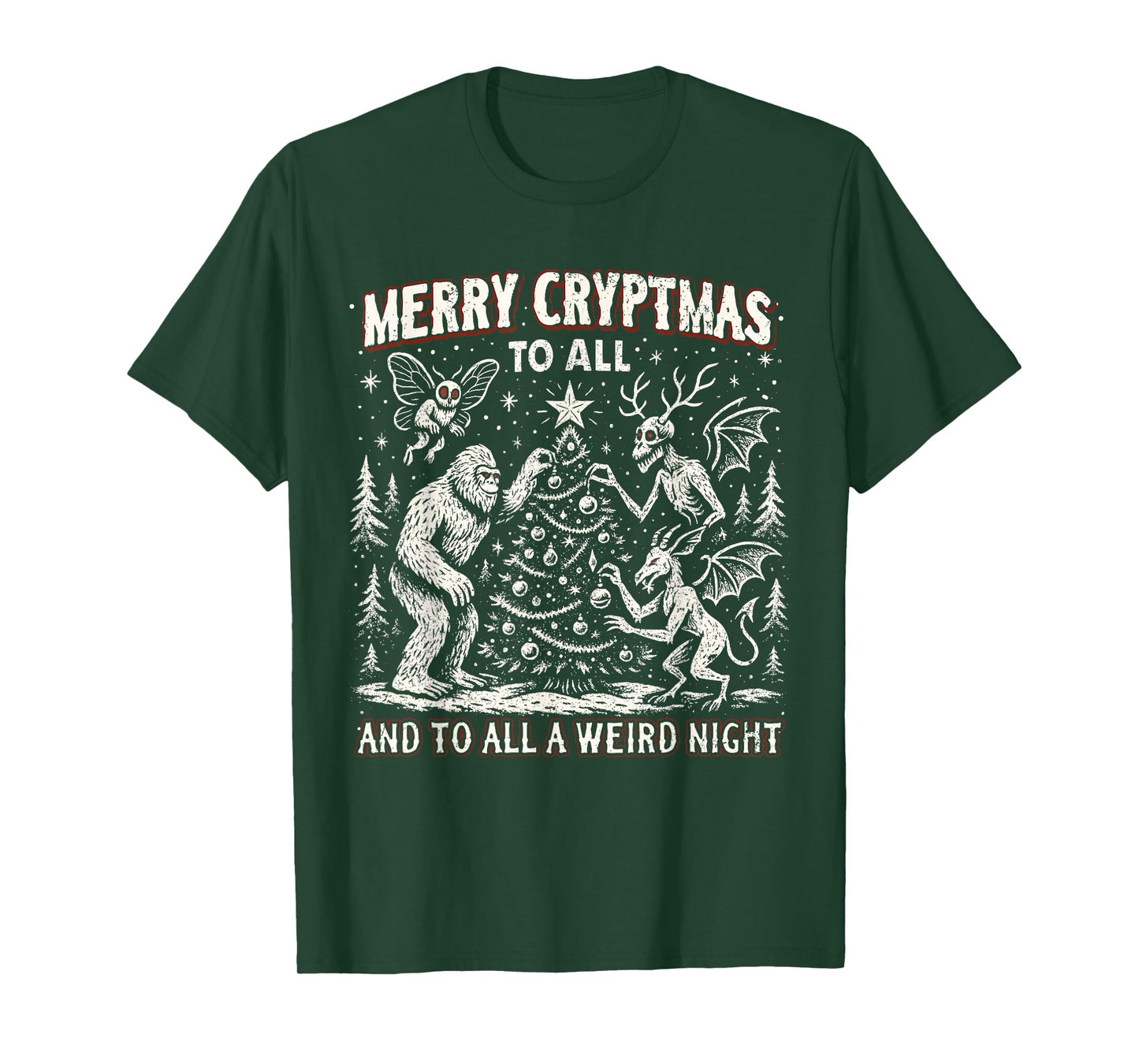 Merry Cryptmas Weird Night Cryptid Holiday Art T-Shirt