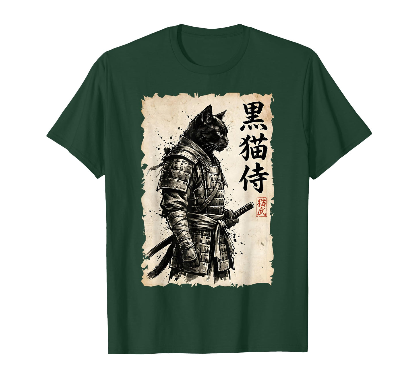 Samurai Cat Warrior Anime Japanese Art Kawaii Cat Samurai T-Shirt