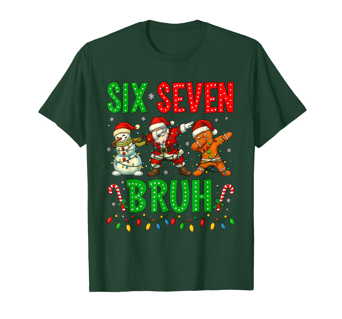 Six Seven 6 7 Meme Dabbing Santa Gingerbread Christmas Bruh T-Shirt