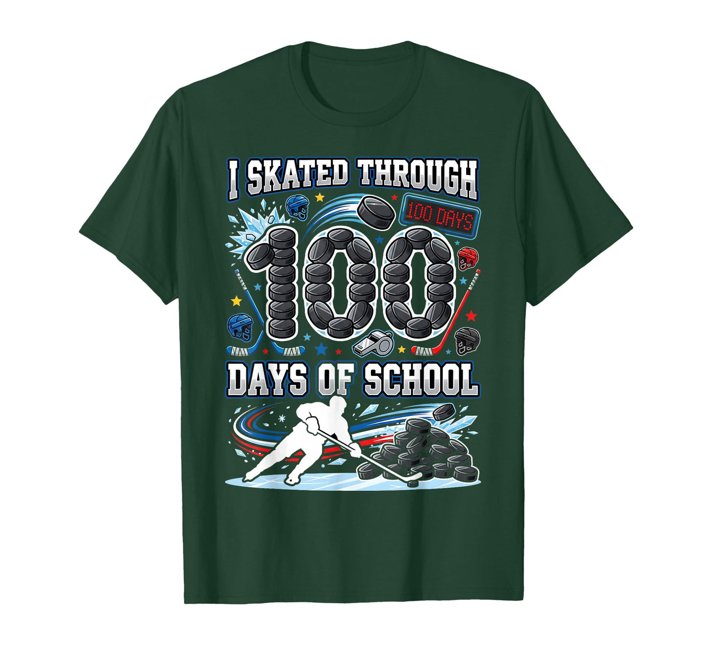 I Skated Through 100 Days of School Ice Hockey 100th Days T-Shirt