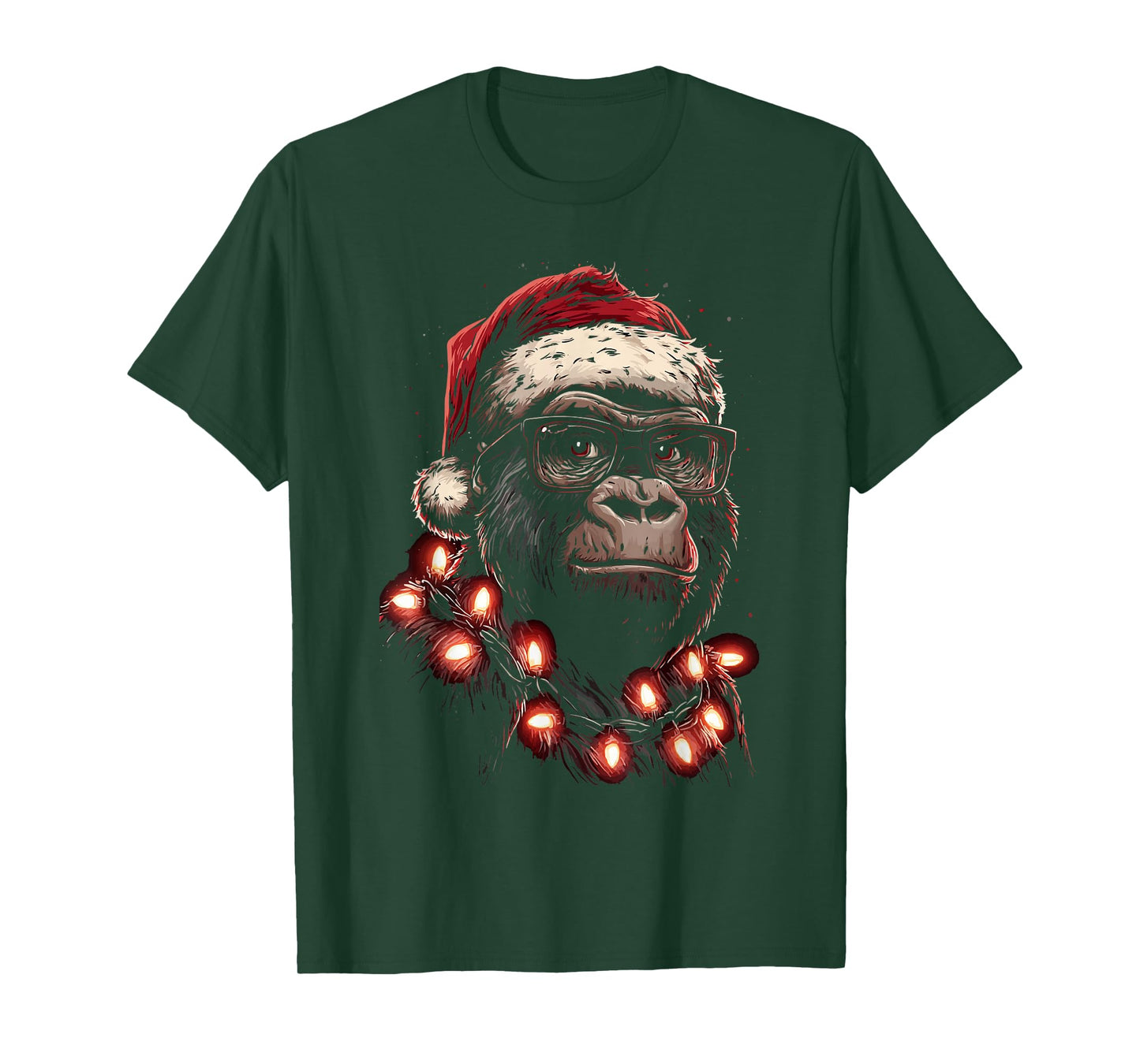 Cute Christmas Gorilla with Glasses Santa Hat Festive Animal T-Shirt