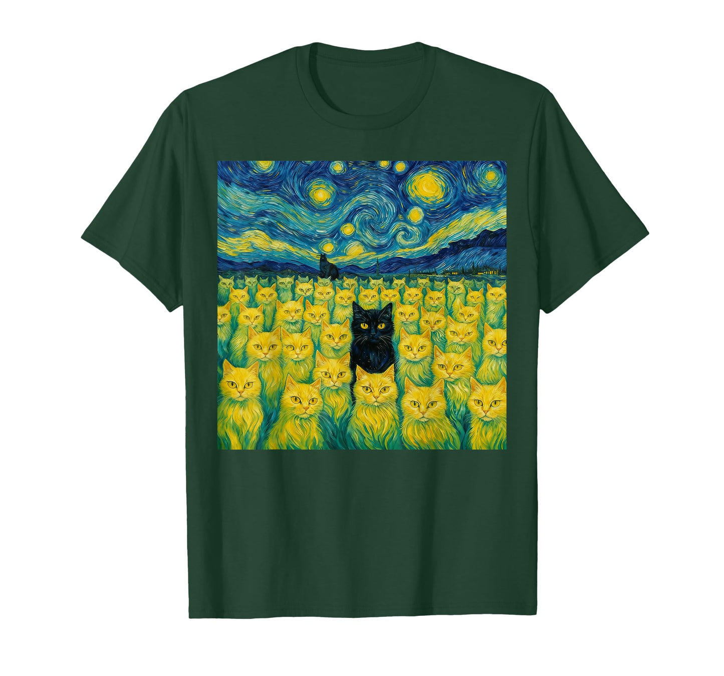 Cat Starry Night Van Gogh Cat for Cat Lover T-Shirt