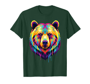 Colourful Cool Bear Head in Vivid Shades Artistic Designed T-Shirt