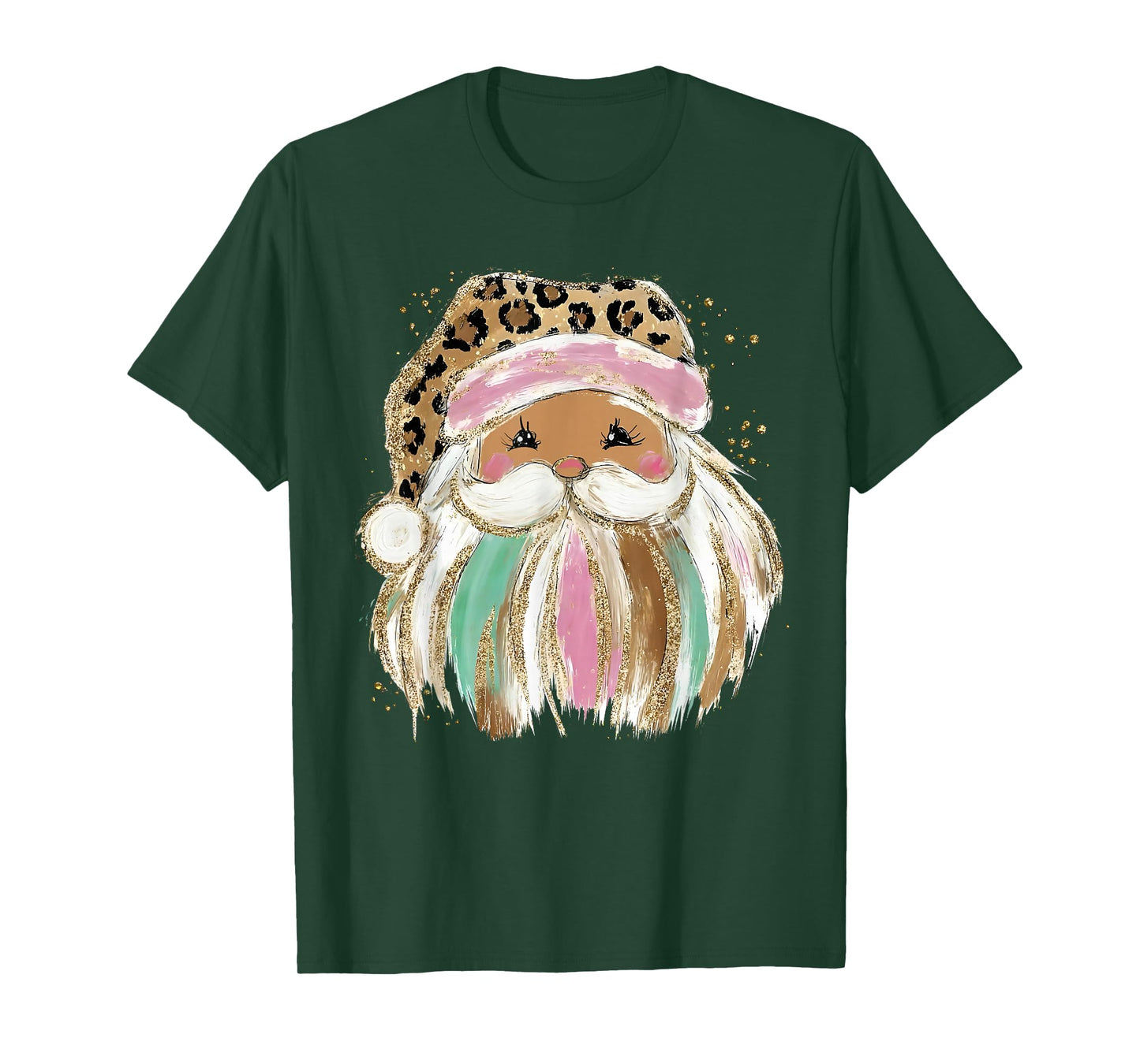 Leopard Print Funny Santa Merry Christmas Xmas Holiday Retro T-Shirt
