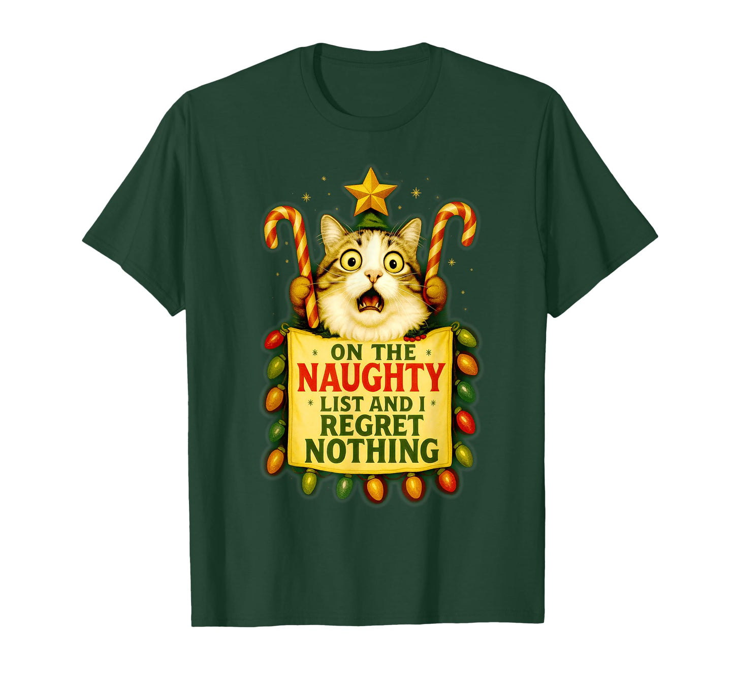 On The Naughty List I Regret Nothing Christmas Cat Lovers T-Shirt