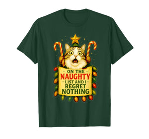 On The Naughty List I Regret Nothing Christmas Cat Lovers T-Shirt