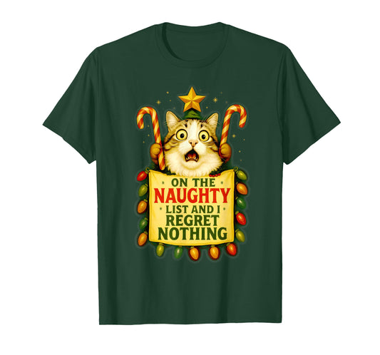 On The Naughty List I Regret Nothing Christmas Cat Lovers T-Shirt