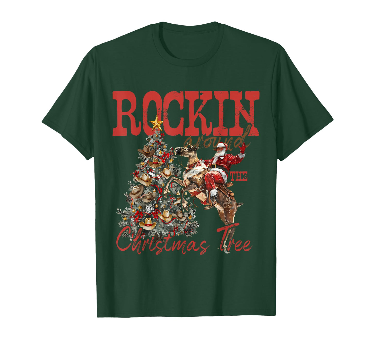 Rockin' Around Christmas Cowboy Tree Santa Ride Horse Pajama T-Shirt