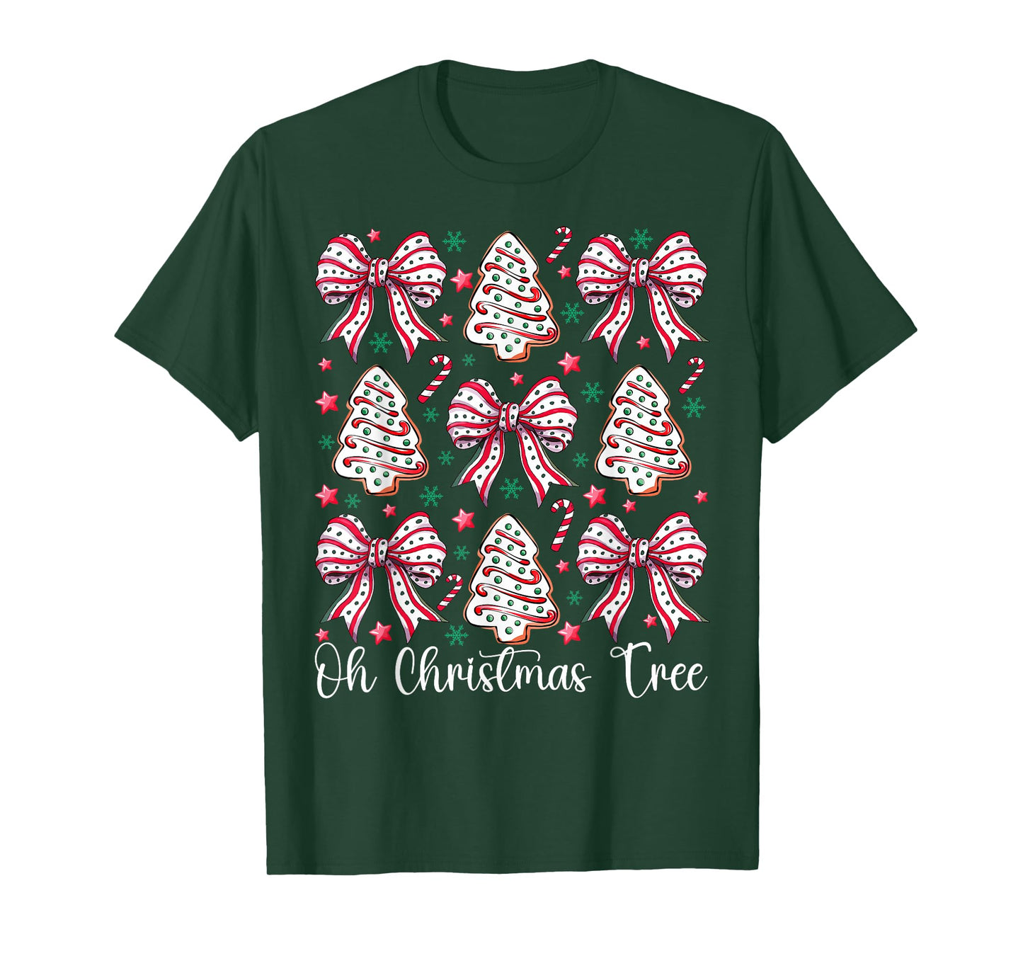 Cute Christmas Tree Cakes Lovers Xmas Bow Women Girls T-Shirt