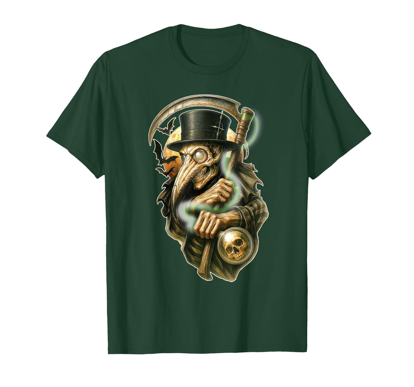 Plague Doctor Spooky Skull Scythe Moon T-Shirt