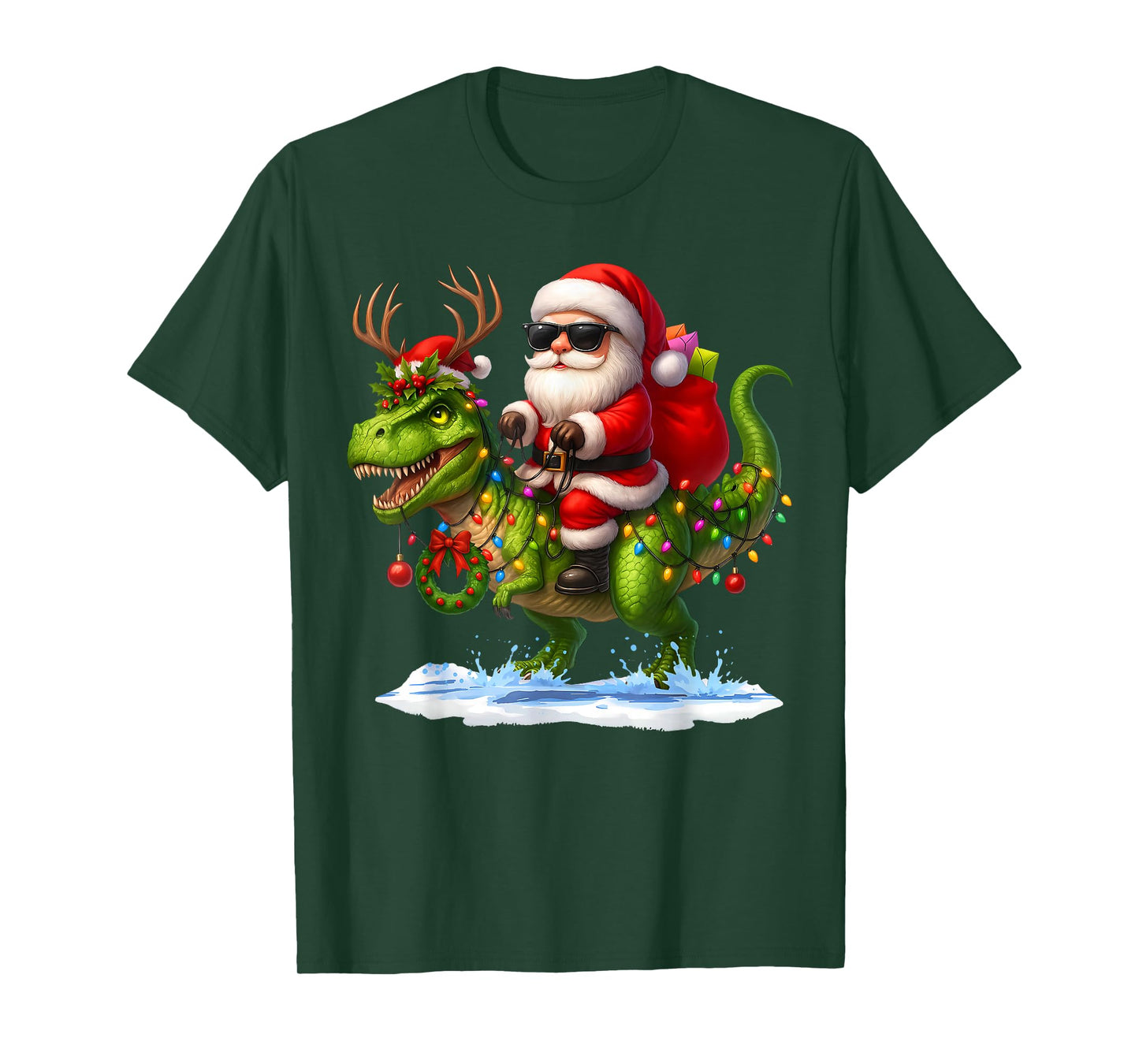 Santa Riding Dinosaur T Rex Christmas Boys Men Xmas Squad T-Shirt