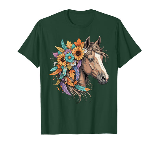 Floral Wild Horse Country Horse Riding Women Girls T-Shirt