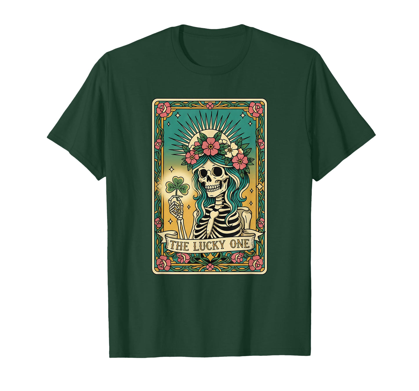 The Lucky One Tarot Card St Patricks Day Shamrock Skeleton T-Shirt