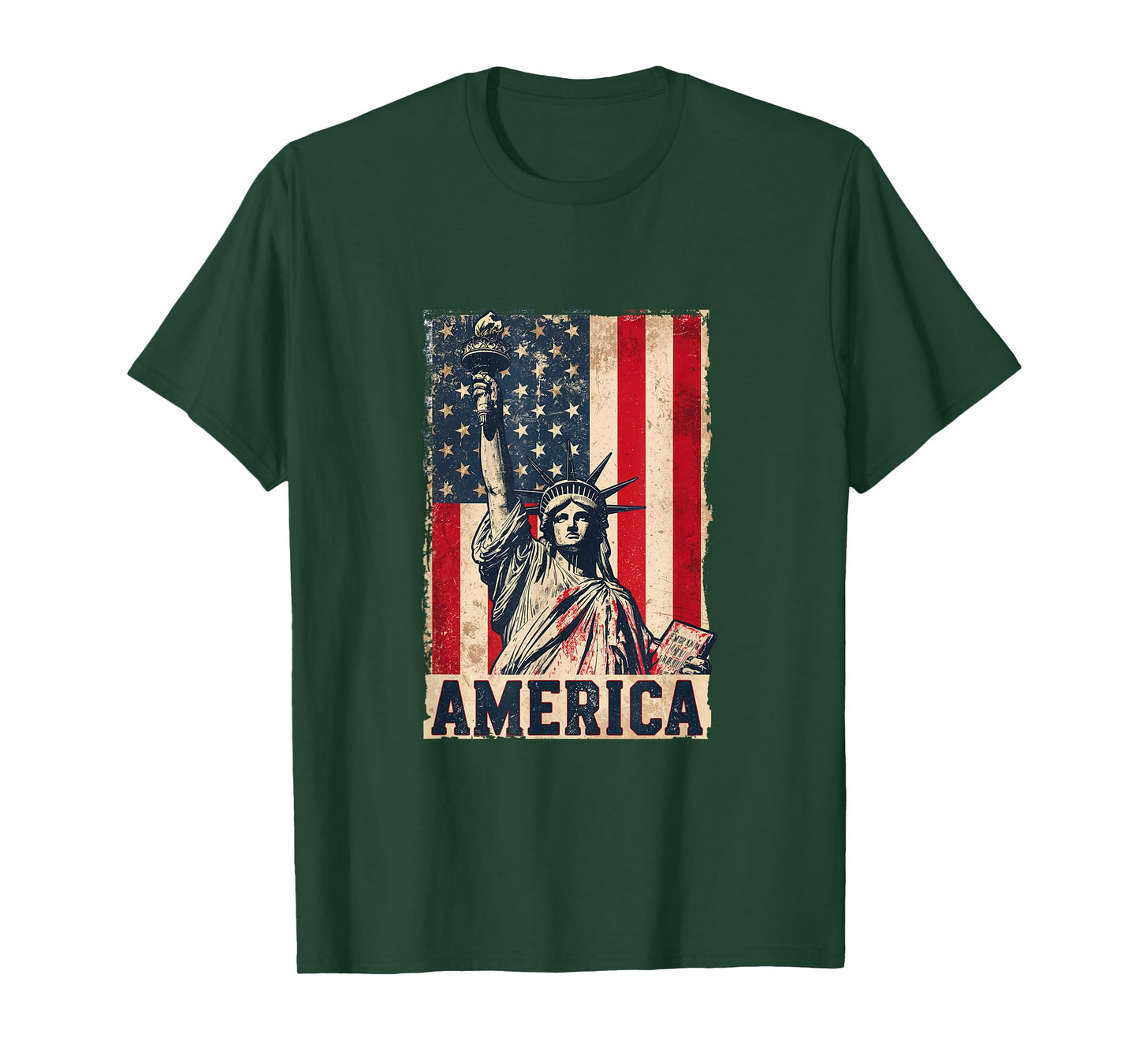 America Flag with Statue of Liberty Vintage Art T-Shirt