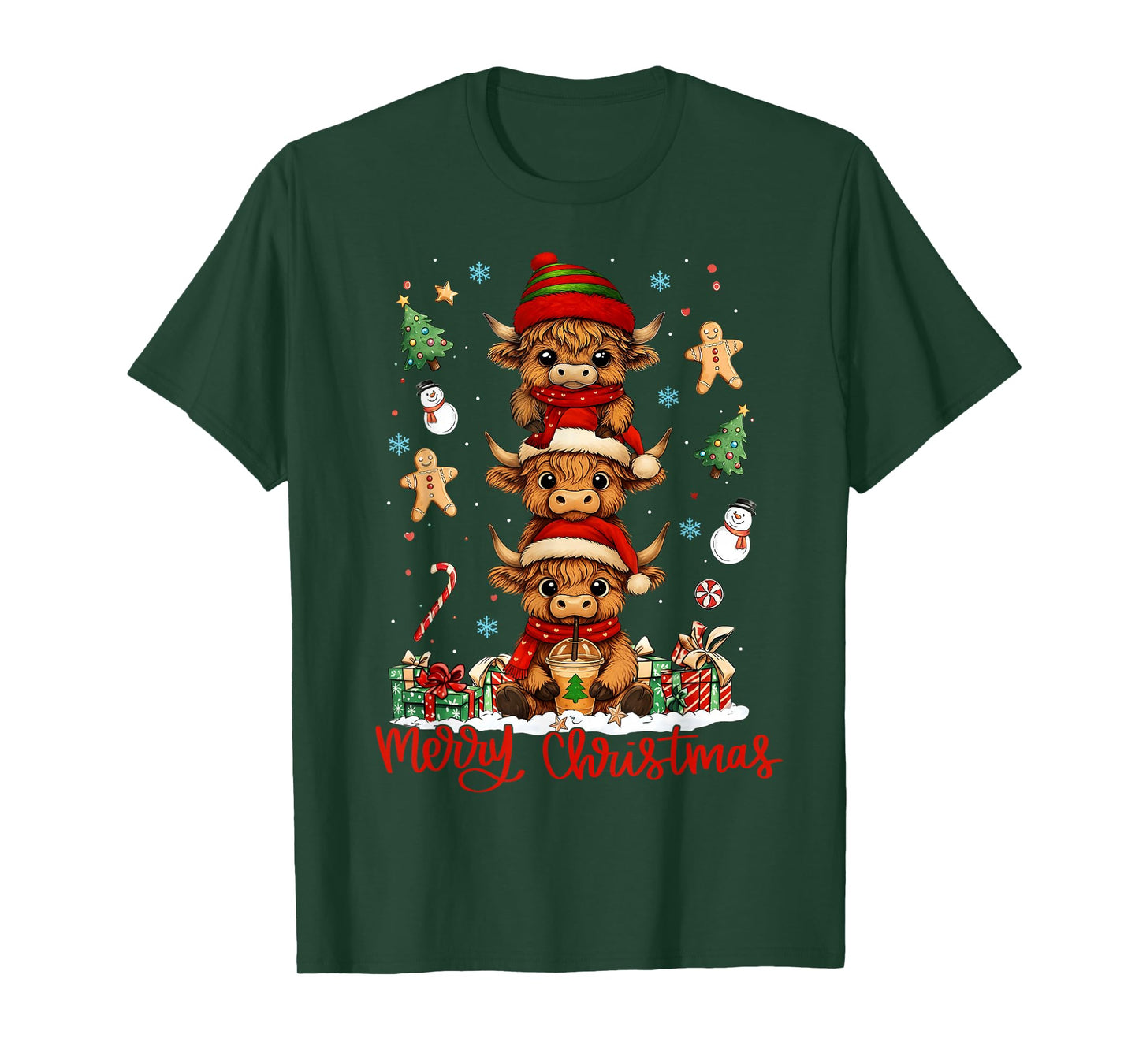Merry Christmas Heifer Highland Cows Lover Men Women Kid T-Shirt